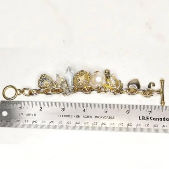 Vintage Juicy Couture Gold Charm Bracelet Y2K Blowfish Heart Crystals Palm Tree - Picture 4 of 11